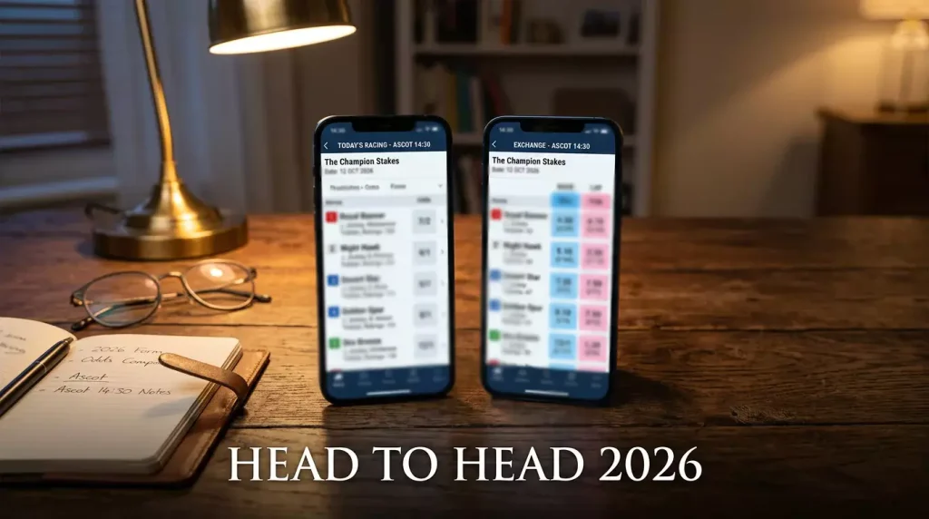 Two smartphones side by side showing horse racing odds representing a bookmaker comparison