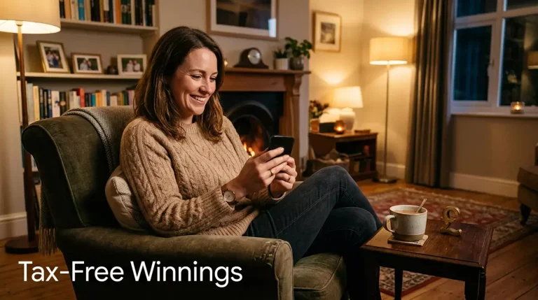 Person relaxing after a horse racing win with symbolic pound sign and zero tax concept