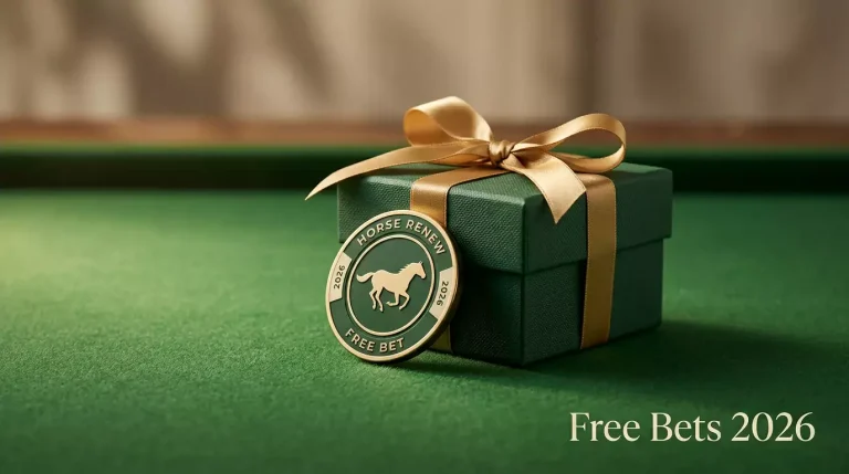 Gift-wrapped betting token symbolising a horse racing free bet welcome offer from UK bookmakers