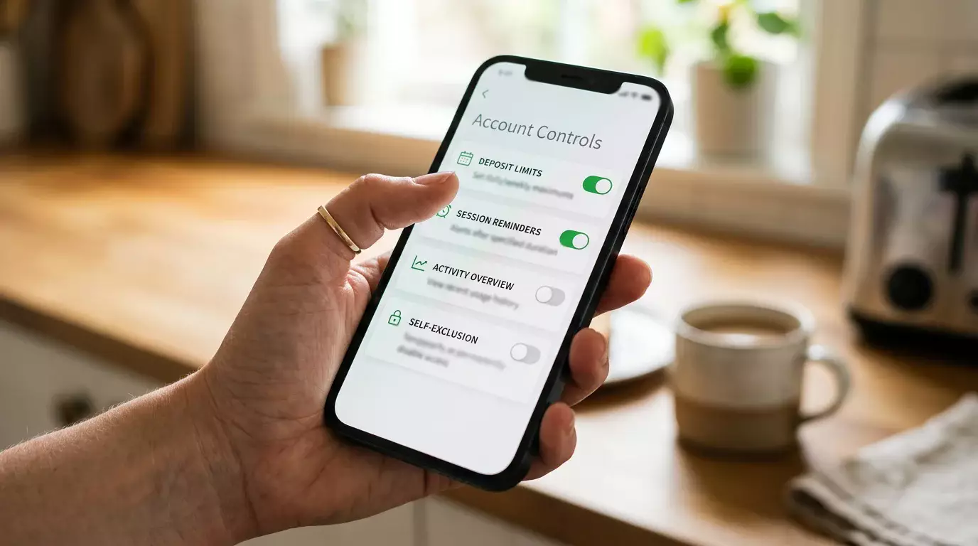 Close-up of a sportsbook app screen showing deposit limit and self-exclusion settings